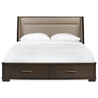 Queen Upholstered Storage Bed with 2 Footboard Drawers