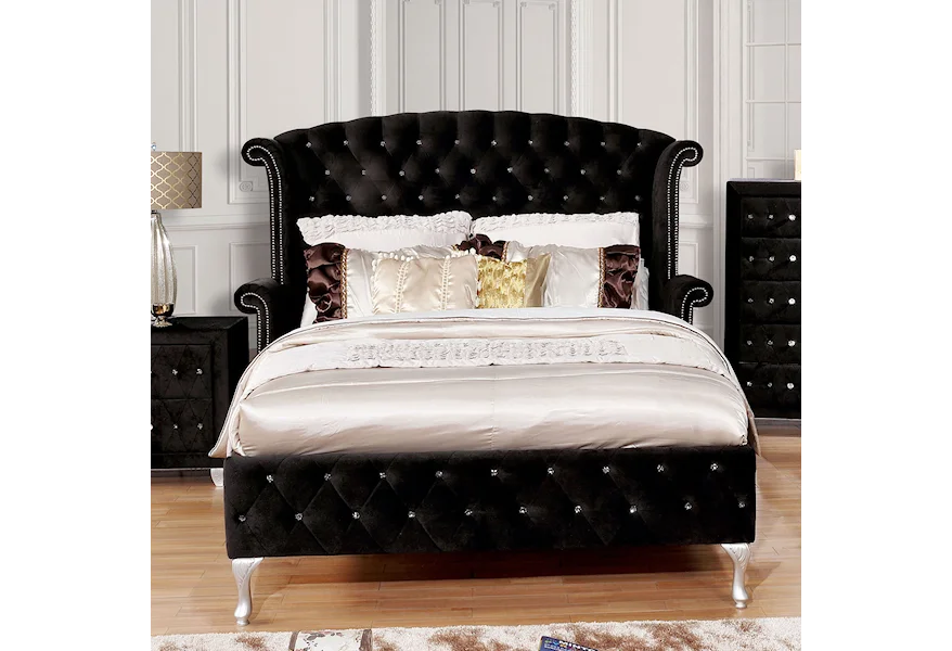 Alzire Queen Upholstered Panel Bed by Furniture of America at Furniture and More