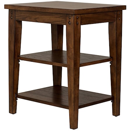 Casual Tiered Table with Open Shelves - Rustic Brown Oak