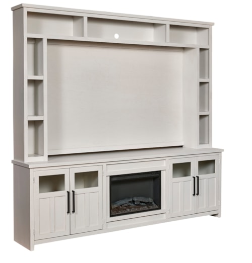 Farmhouse 98" Fireplace Console and Hutch