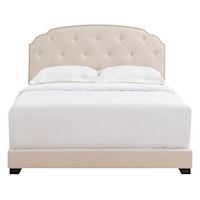Transitional Tufted Nailhead Trimmed King Bed in Linen Beige