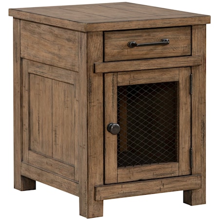 Rustic 1-Drawer Chairside Table with Mesh Panel Door