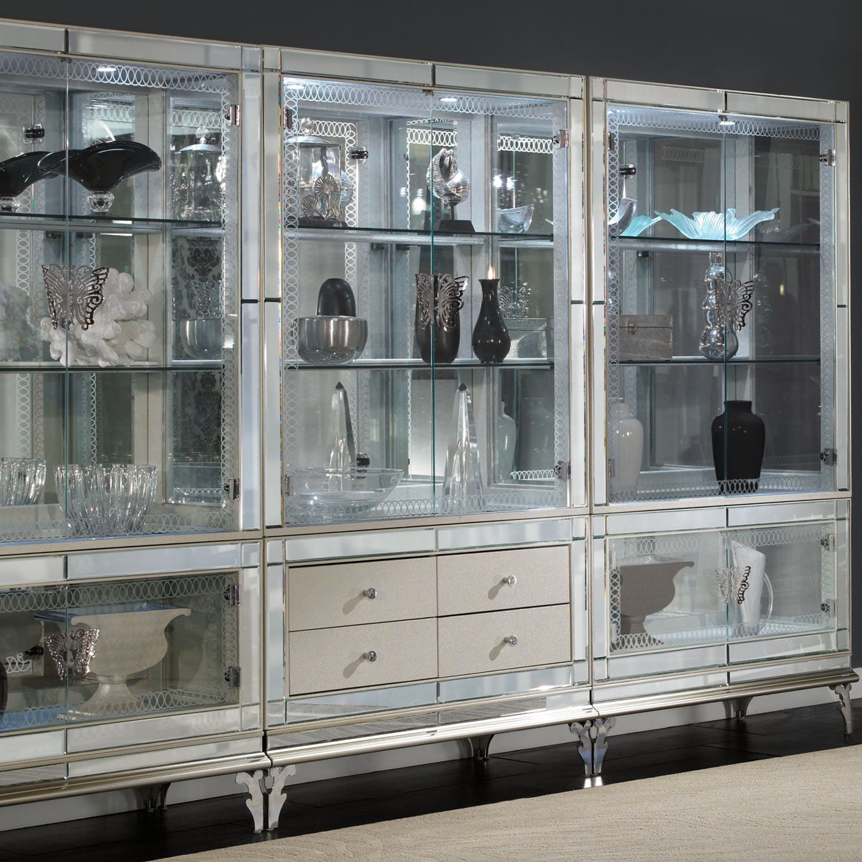 Upholstered 4-Drawer Curio