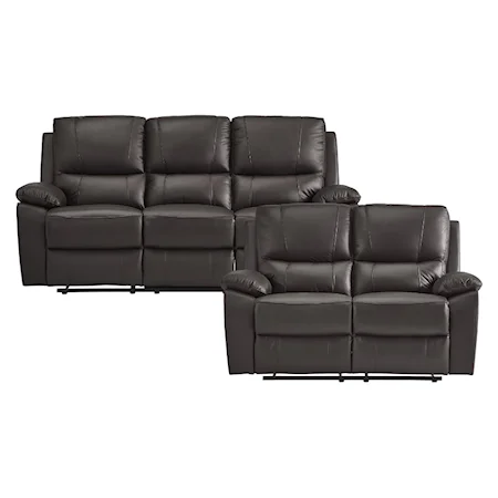 Transitional 2-Piece Reclining Living Room Set with Pillow Arms and Plush Seating