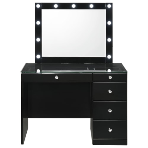 Glam Vanity and LED Mirror with Glass Top