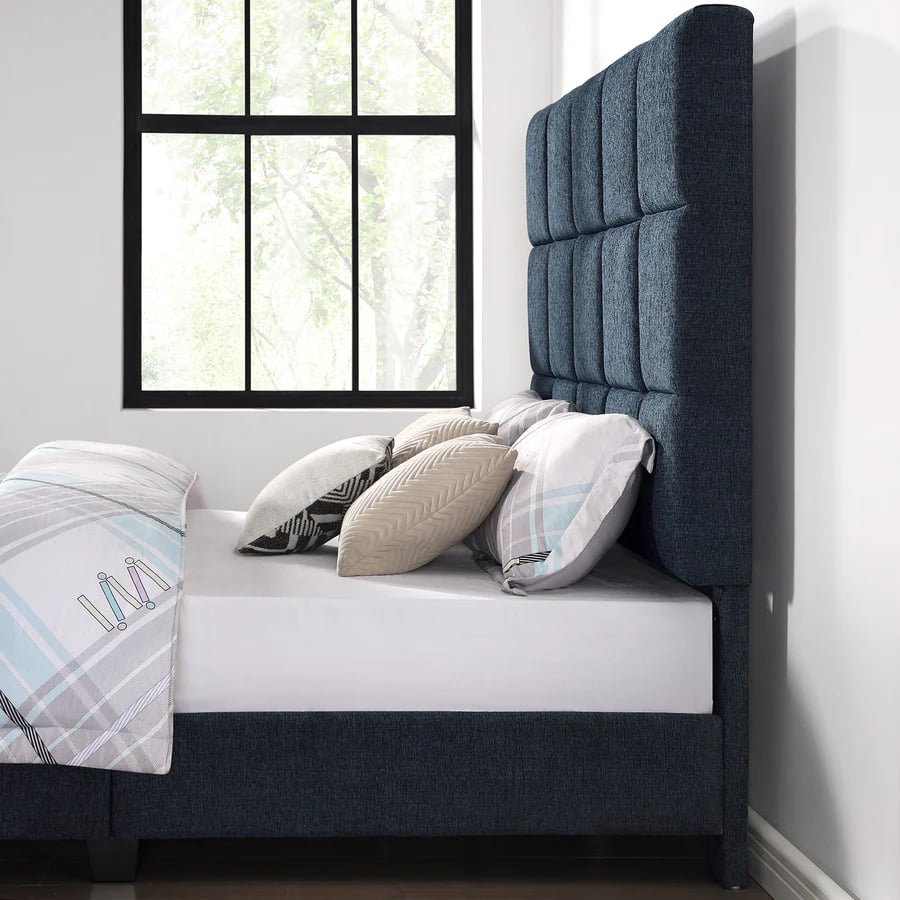 Upholstered Squares Panel Bed Navy