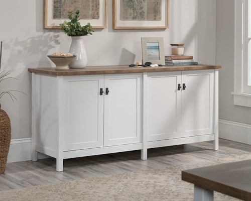 Farmhouse 4-Door Storage Credenza with Slide-Out Shelf