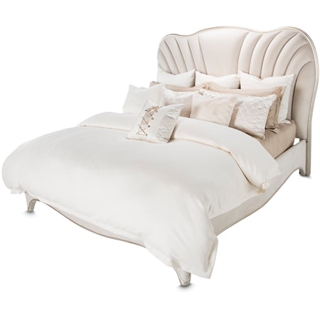Transitional Upholstered Queen Scalloped Bed with USB Charging Ports