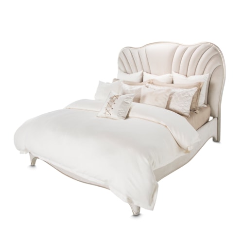Glam Upholstered Queen Scalloped Bed with USB Charging Ports