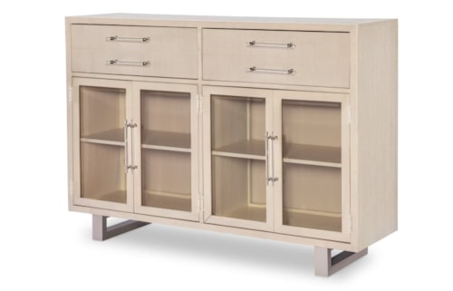 Contemporary 4-Door Credenza with Glass Doors