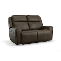 Transitional Power Reclining Loveseat with Power Headrest and Lumber