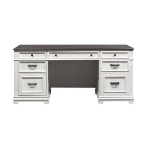Cottage Double Pedestal Credenza Desk with Keyboard Tray