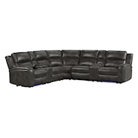 Contemporary 7-Piece Sectional with Power Reclining, Floor Lights, and USB Ports