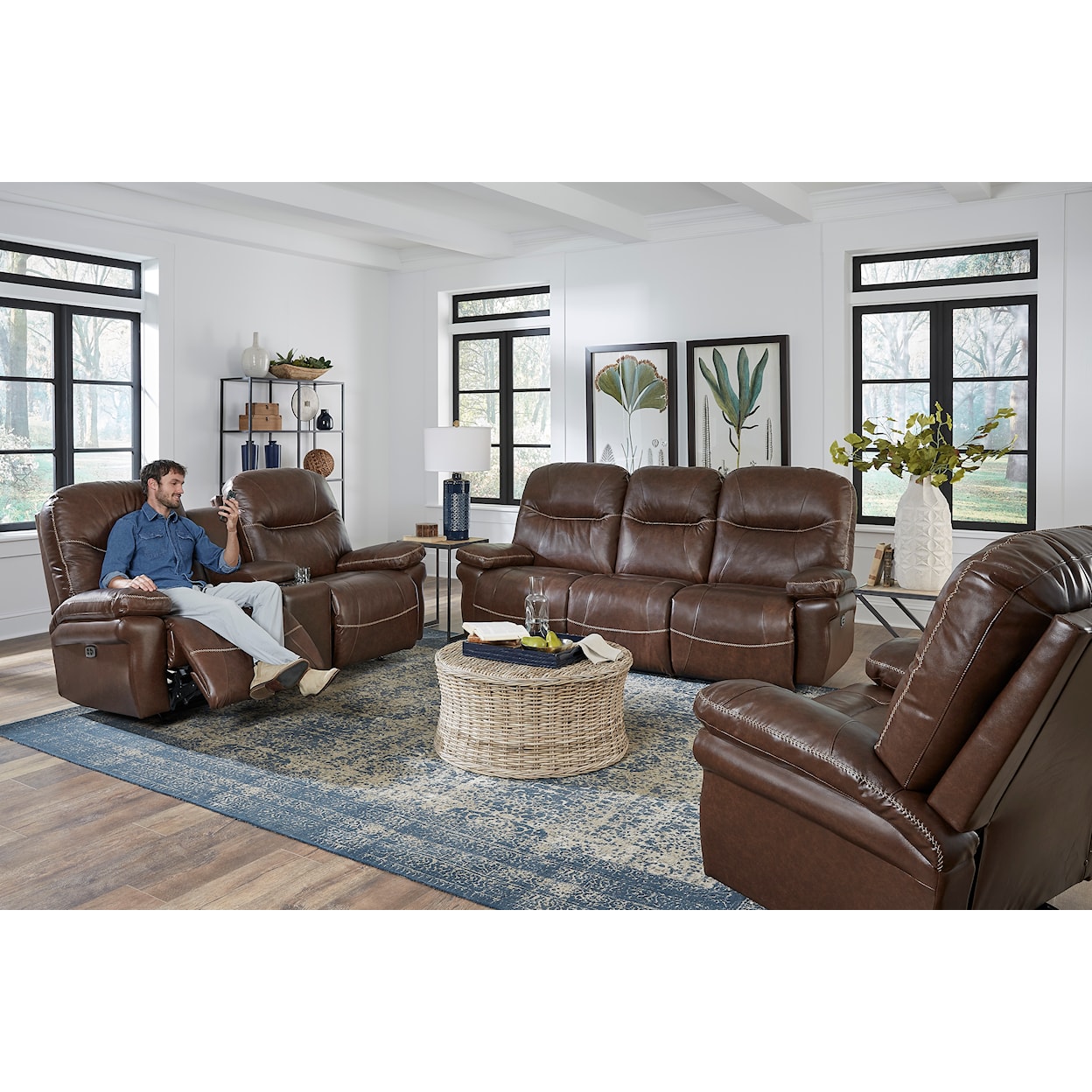 Best Home Furnishings Leya Leather Console Rocking Reclining Loveseat