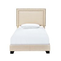 Transitional Cream Upholstered Twin Bed with Double Nail Head Trim