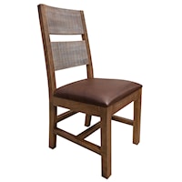 Rustic Solid Wood Chair with Faux Leather Seat