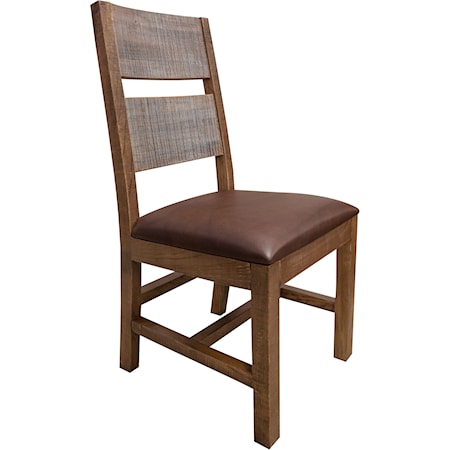 Rustic Solid Wood Chair with Faux Leather Seat