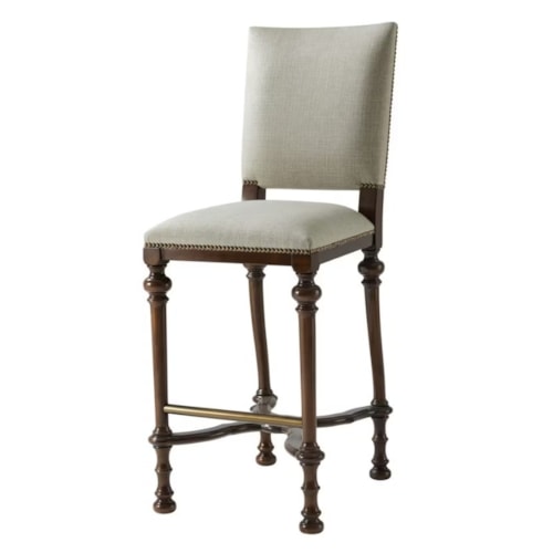 Transitional Upholstered Full-Back Barstool with Nailhead Trim