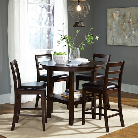 Casual 5-Piece Round Pub Table and Ladderback Chair Set