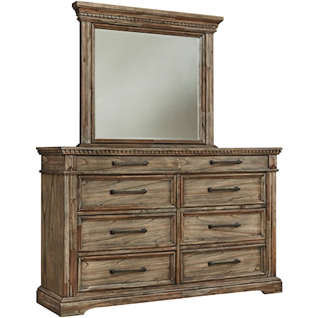 Dresser and Mirror with Dentil Molding