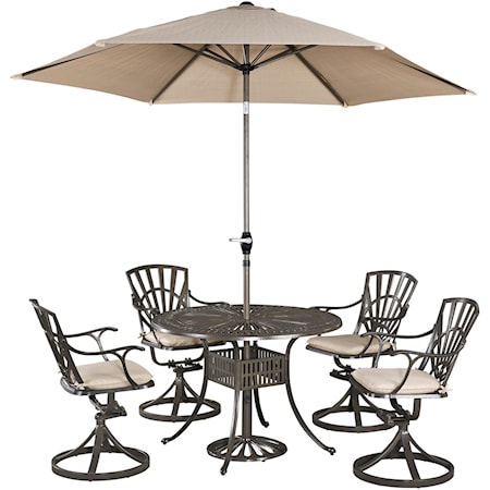 Traditional 6-Piece Outdoor Dining Set with Umbrella and Cushions