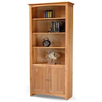 Solid Wood Alder Bookcase with Doors and 3 Shelves