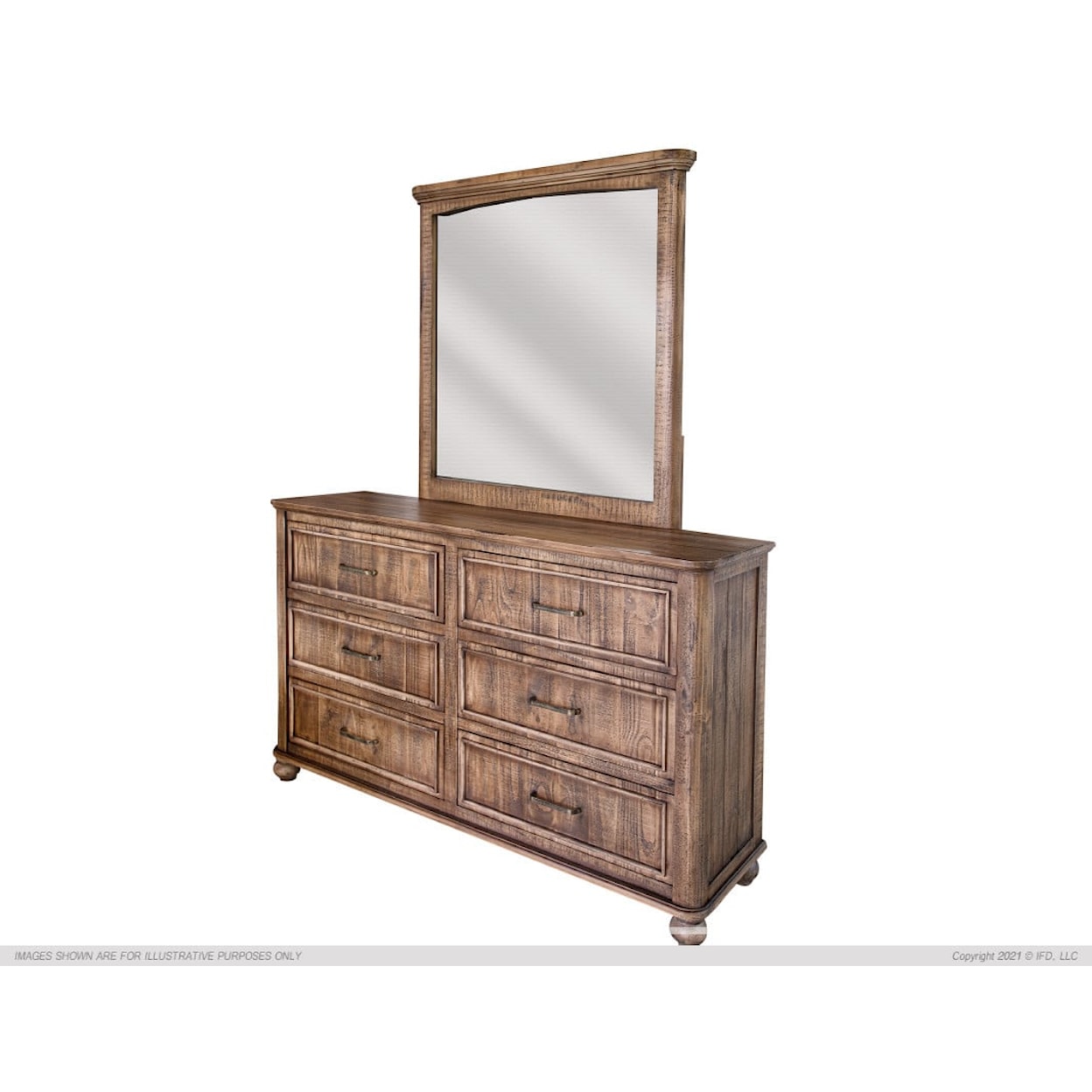 International Furniture Direct Villa Hermosa Bedroom Collection 6-Drawer Dresser and Mirror Set