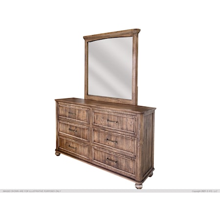 Dresser Mirror with Brown Mirror Trim