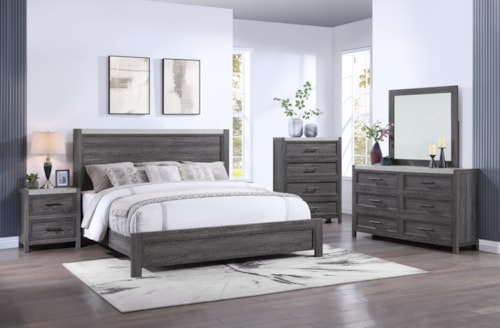 Rustic 5-Piece Panel Bed Bedroom Set - King
