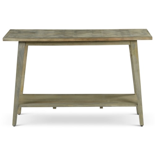 Mid-Century Modern Sofa Table with Herringbone Veneer Top