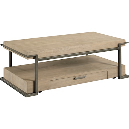Contemporary Rectangular Coffee Table with Wood Shelf