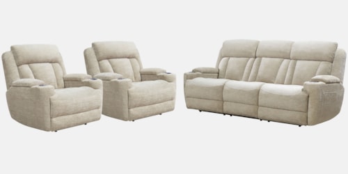Casual Power Reclining Sofa and Dual Recliners Set with Power Headrests