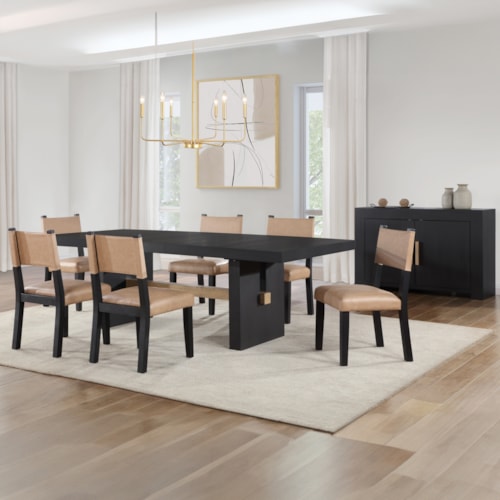 Casual 7-Piece Dining Set with Open-Back Side Chairs