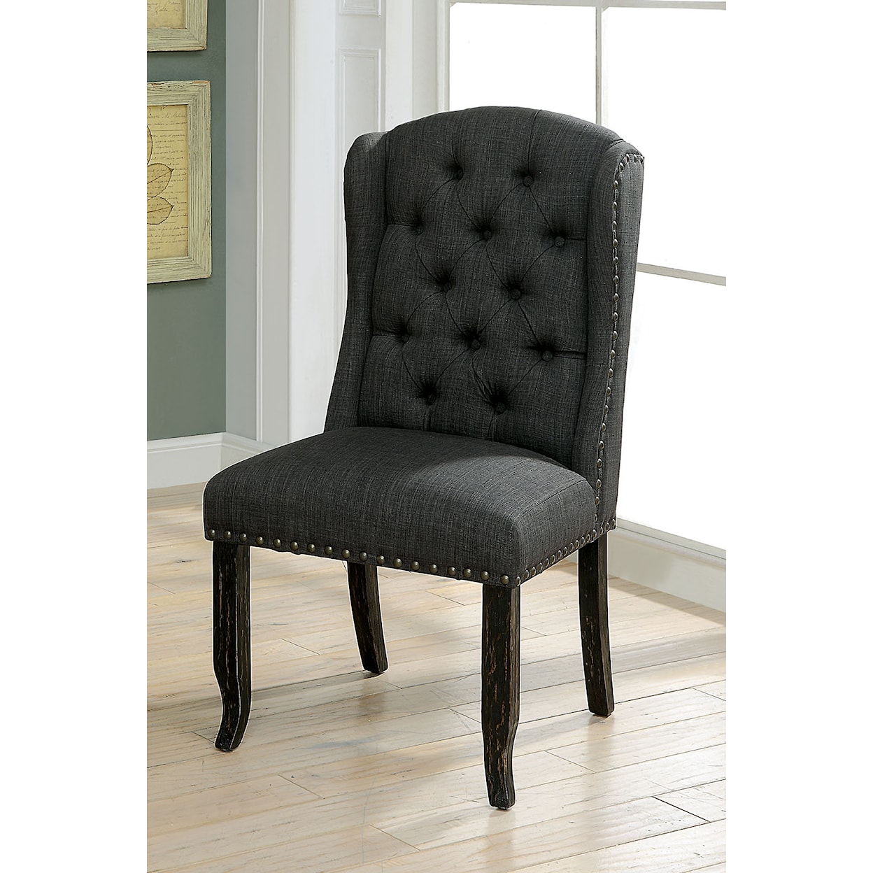 Furniture of America Sania Set of 2 Wing Back Chairs