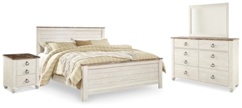 King Panel Bed, Dresser, Mirror, And Nightstand