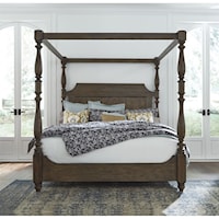 Relaxed Vintage King Canopy Bed with Turned Posts