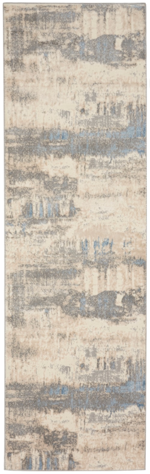 2'3" x 7'3" Ivory/Grey/Blue Runner Rug