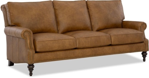 Transitional 3-Cushion Leather Sofa