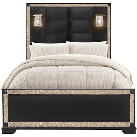 Upholstered Full Panel Bed with Lamps