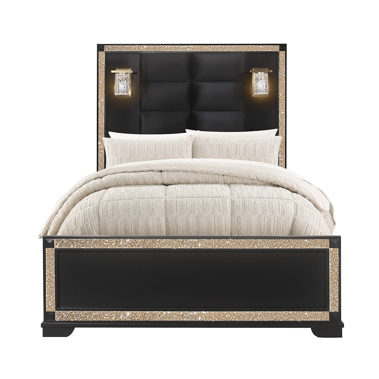 Global Furniture Blake Upholstered Full Panel Bed with Lamps