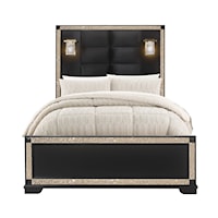 Contemporary Upholstered Full Panel Bed with Lamps