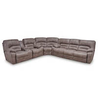 Casual Manual Reclining Sectional Sofa with Drop-Down Table and Cupholders