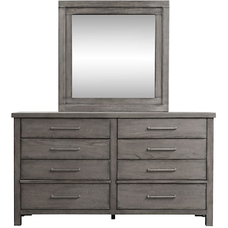 Contemporary 8-Drawer Dresser and Mirror Set