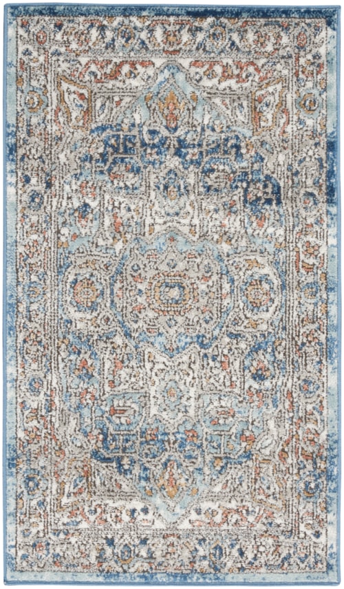 2'2" x 3'9" Ivory Blue Rectangle Rug