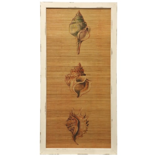 Straw Mat Print of Sea Shells Framed in Reclaimed Wood