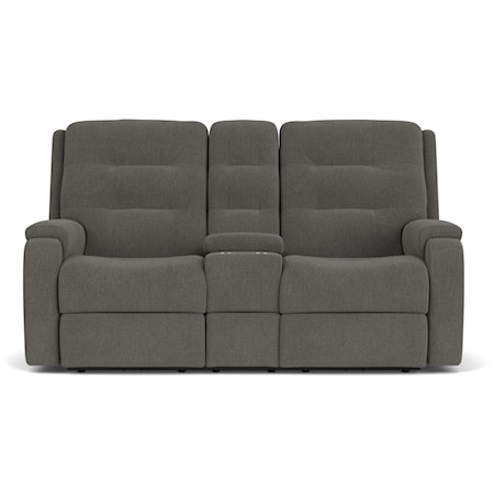 Contemporary Power Reclining Console Loveseat with Power Headrests
