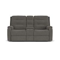 Contemporary Reclining Console Loveseat with Storage and Cup Holders