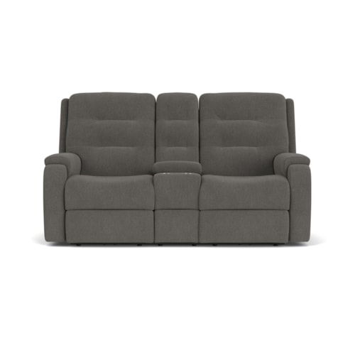 Contemporary Power Reclining Console Loveseat with Power Headrests
