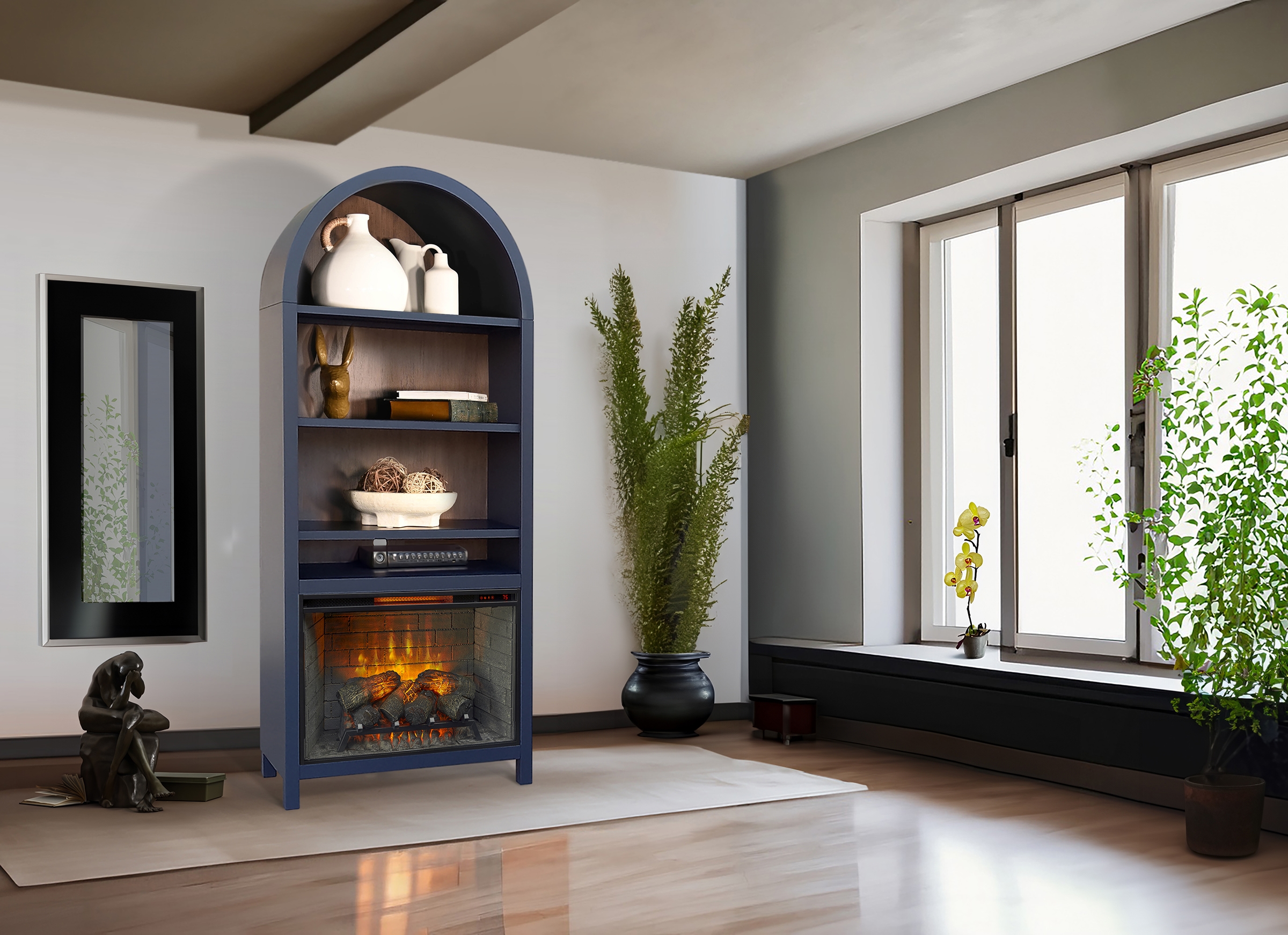 37&amp;quot; Arch Bookcase with Electric Fireplace