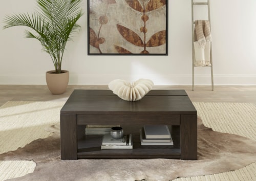 Transitional Cocktail Table with Lower Shelf and Lift Top